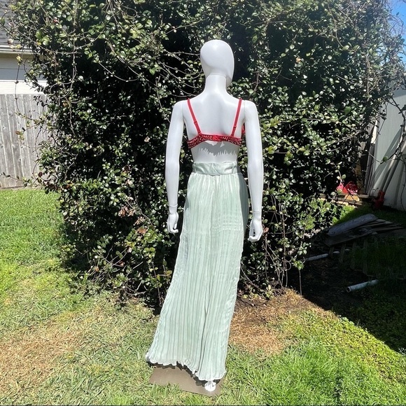 NWT Lovers + Friends Seafoam Belted Palazzo Puddle Leg Trousers Seafoam … - Picture 8 of 14